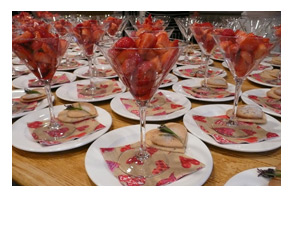 Somerset strawberries with ros� wine and cassis syrup and heart-shaped lavender shortbreads